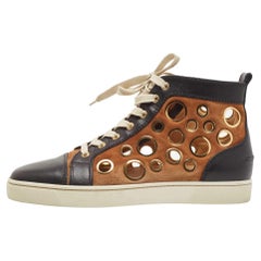 Christian Louboutin Leather and Suede Laser Cut High Top Sneakers Size 42.5