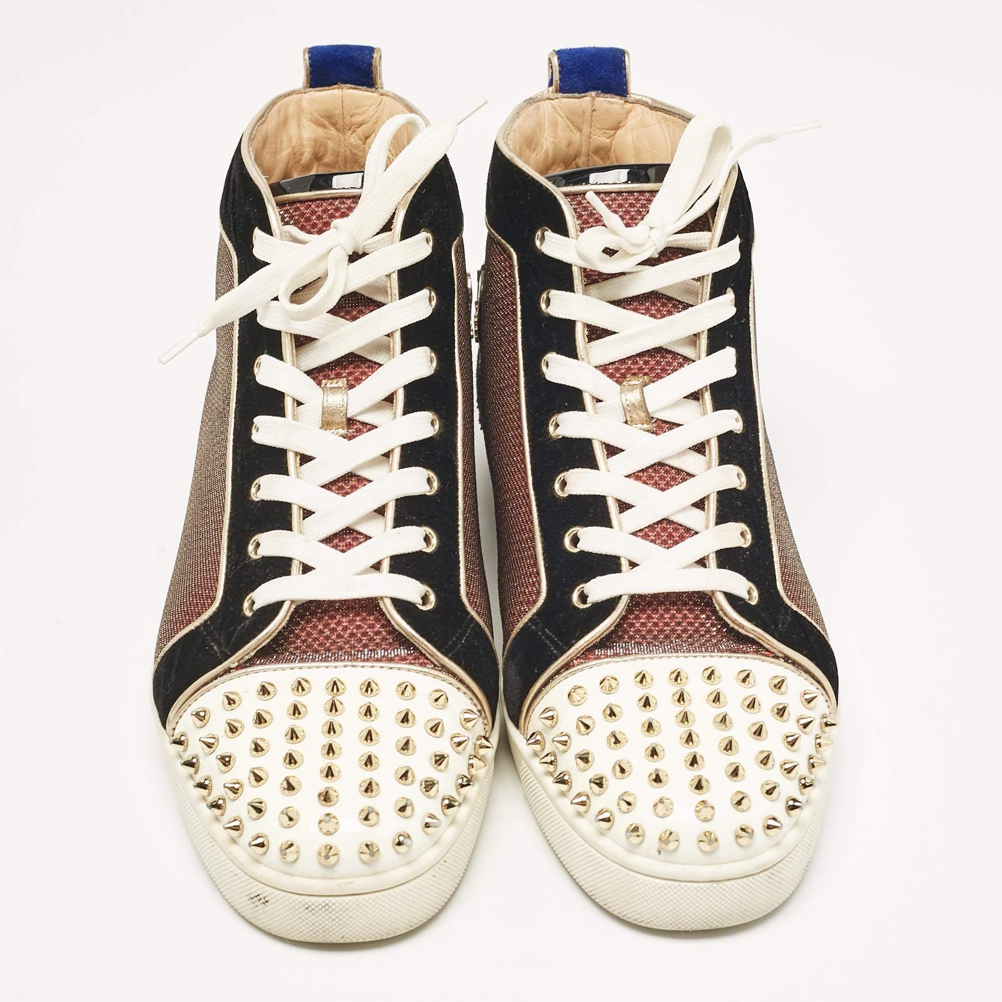 Black Christian Louboutin Leather and Suede Lou Spikes High Top Sneakers Size 46