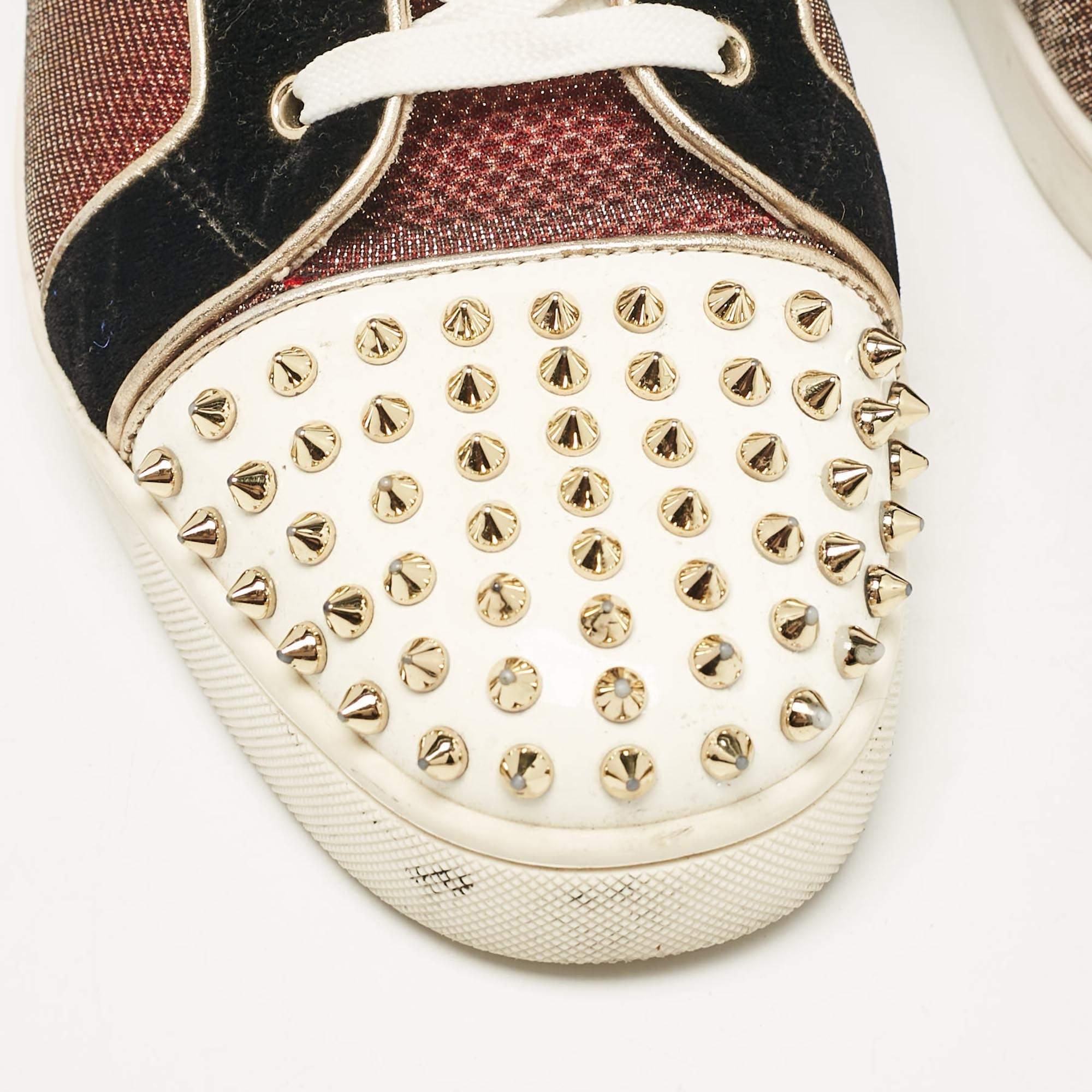 Christian Louboutin Leather and Suede Lou Spikes High Top Sneakers Size 46 2