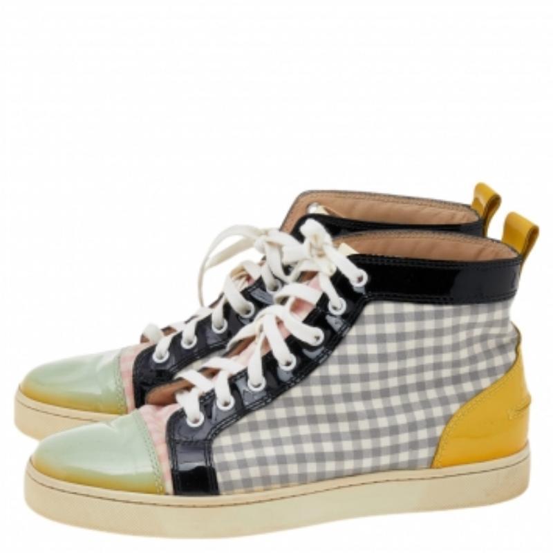 Christian Louboutin Leather and Tartan Louis Flat High Top Sneakers Size 40 (Beige) im Angebot
