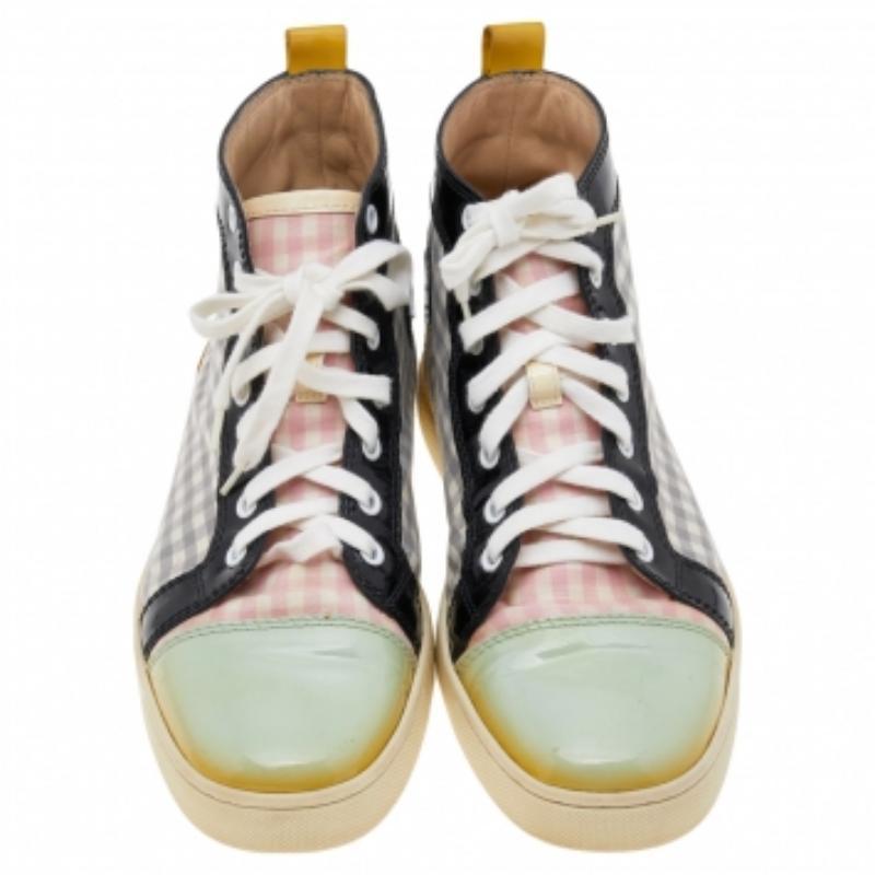 Christian Louboutin Leather and Tartan Louis Flat High Top Sneakers Size 40 Damen im Angebot
