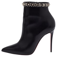 Christian Louboutin Leather Booty Spike Chain Pointed-Toe Ankle Booties Size 39