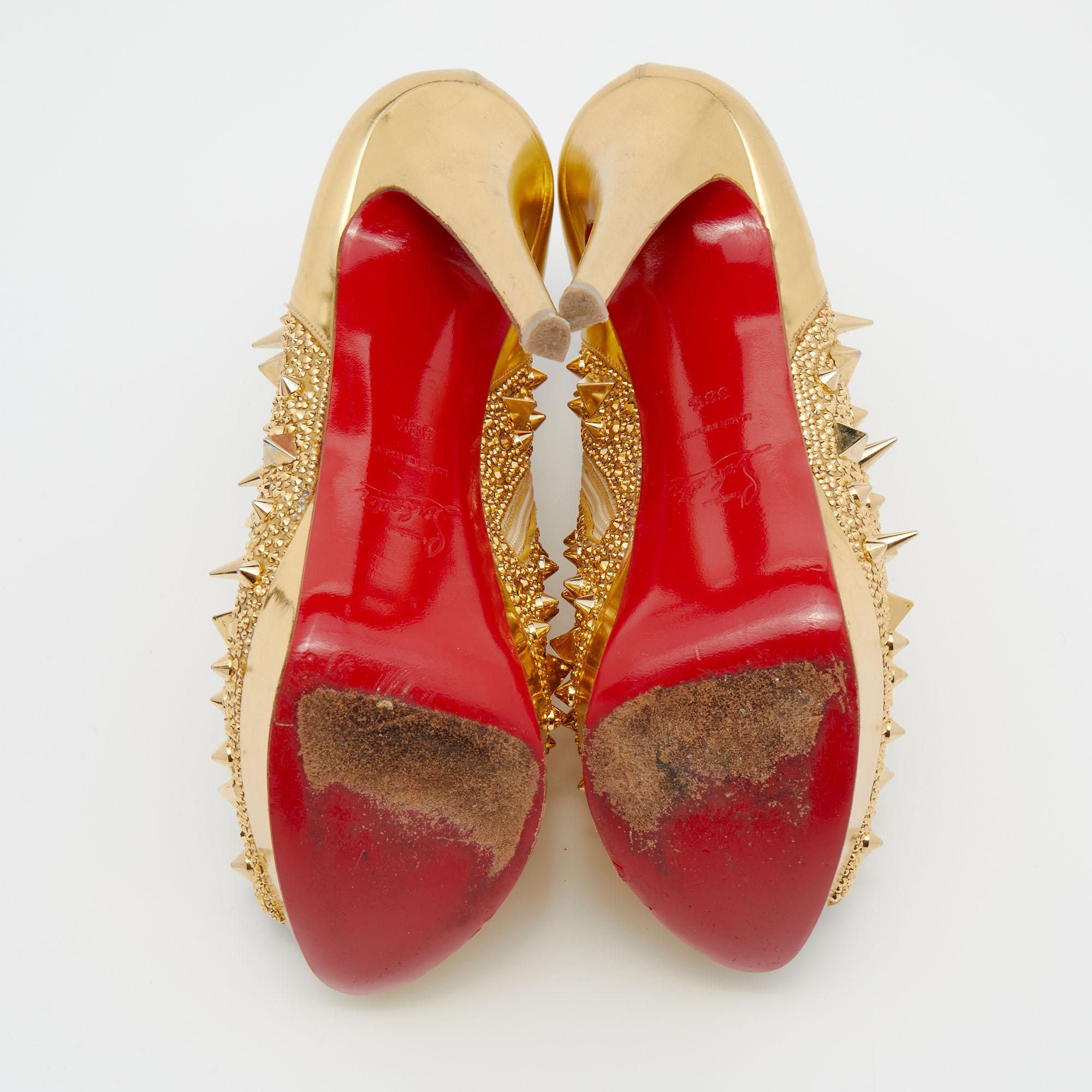 Christian Louboutin Leather Bridget's Back Spike Peep Toe Booties Size 38.5 In Good Condition In Dubai, Al Qouz 2