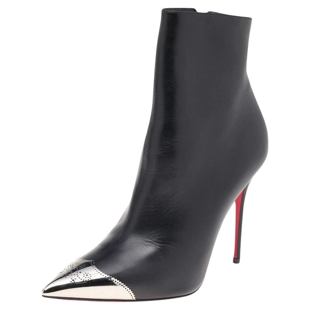 Christian Louboutin Leather Calamijane Pointed Toe Ankle Length Boots Size 37.5 For Sale