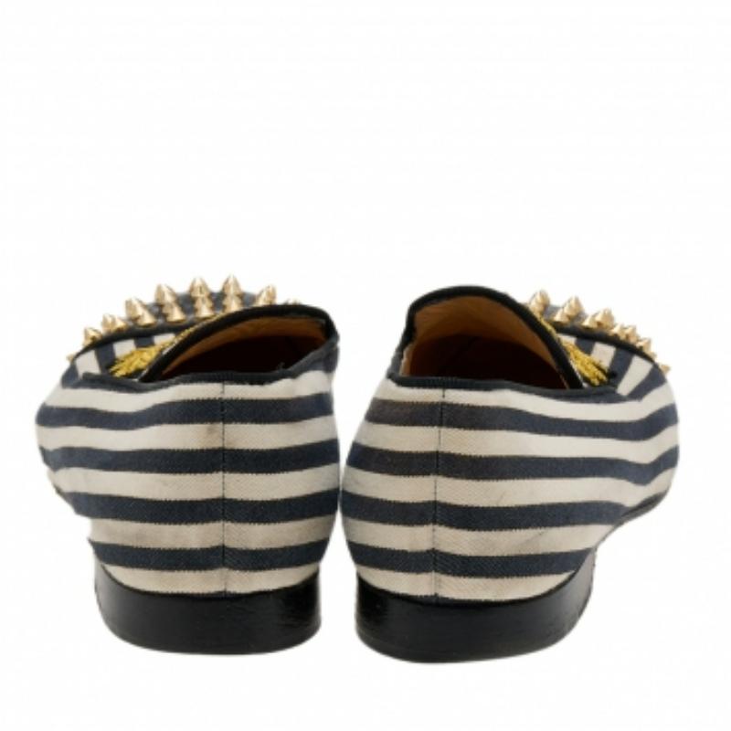 Black Christian Louboutin Leather & Canvas Havanana Spiked Smoking Slippers Size 40 For Sale