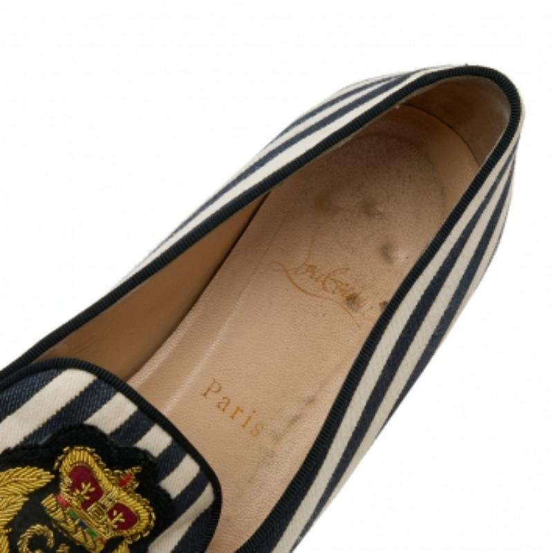 Women's Christian Louboutin Leather & Canvas Havanana Spiked Smoking Slippers Size 40 For Sale