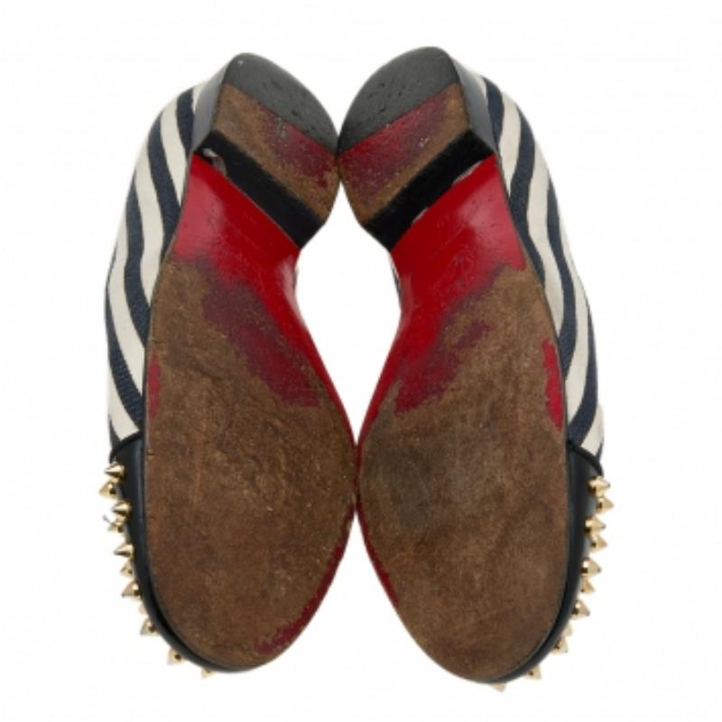 Christian Louboutin Leather & Canvas Havanana Spiked Smoking Slippers Size 40 For Sale 2