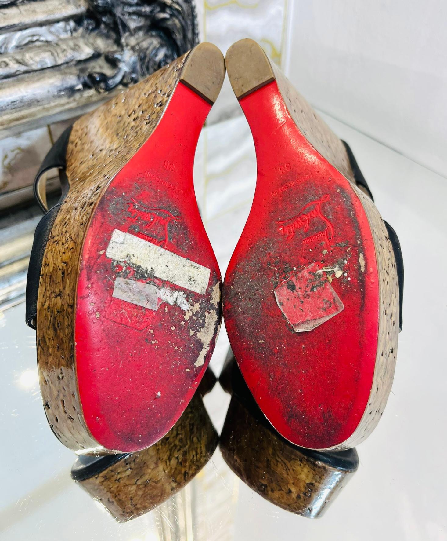 Women's Christian Louboutin Leather & Cork Wedge Sandals