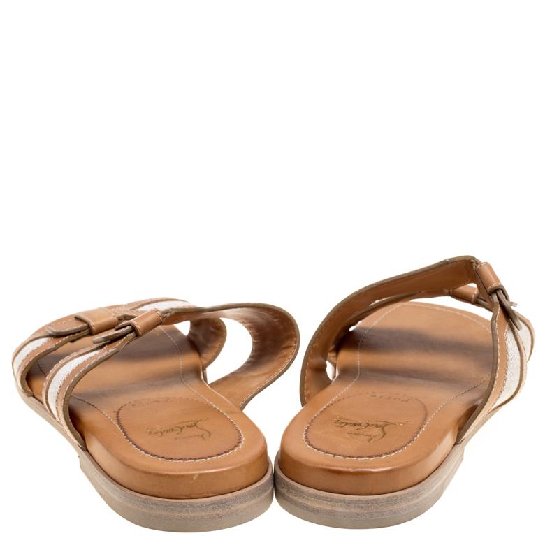 Brown Christian Louboutin Leather  Cotton Blend Flat Mastic Flat Sandals  Size 42.5
