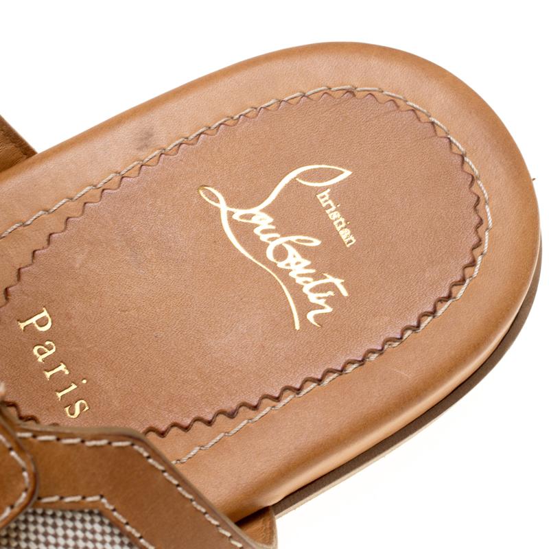 Men's Christian Louboutin Leather  Cotton Blend Flat Mastic Flat Sandals  Size 42.5