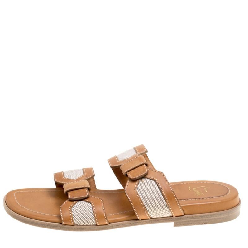 Christian Louboutin Leather  Cotton Blend Flat Mastic Flat Sandals  Size 42.5 1