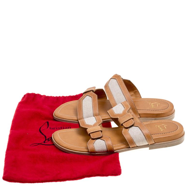 Christian Louboutin Leather  Cotton Blend Flat Mastic Flat Sandals  Size 42.5 2