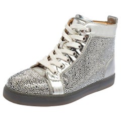 Christian Louboutin Leather Crystal Embellish Louis High-Top Sneakers Size 37.5