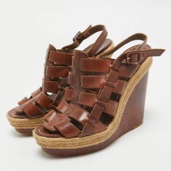 Christian Louboutin Leather Espadrille Wedge Strappy Slingback Sandals Size 39