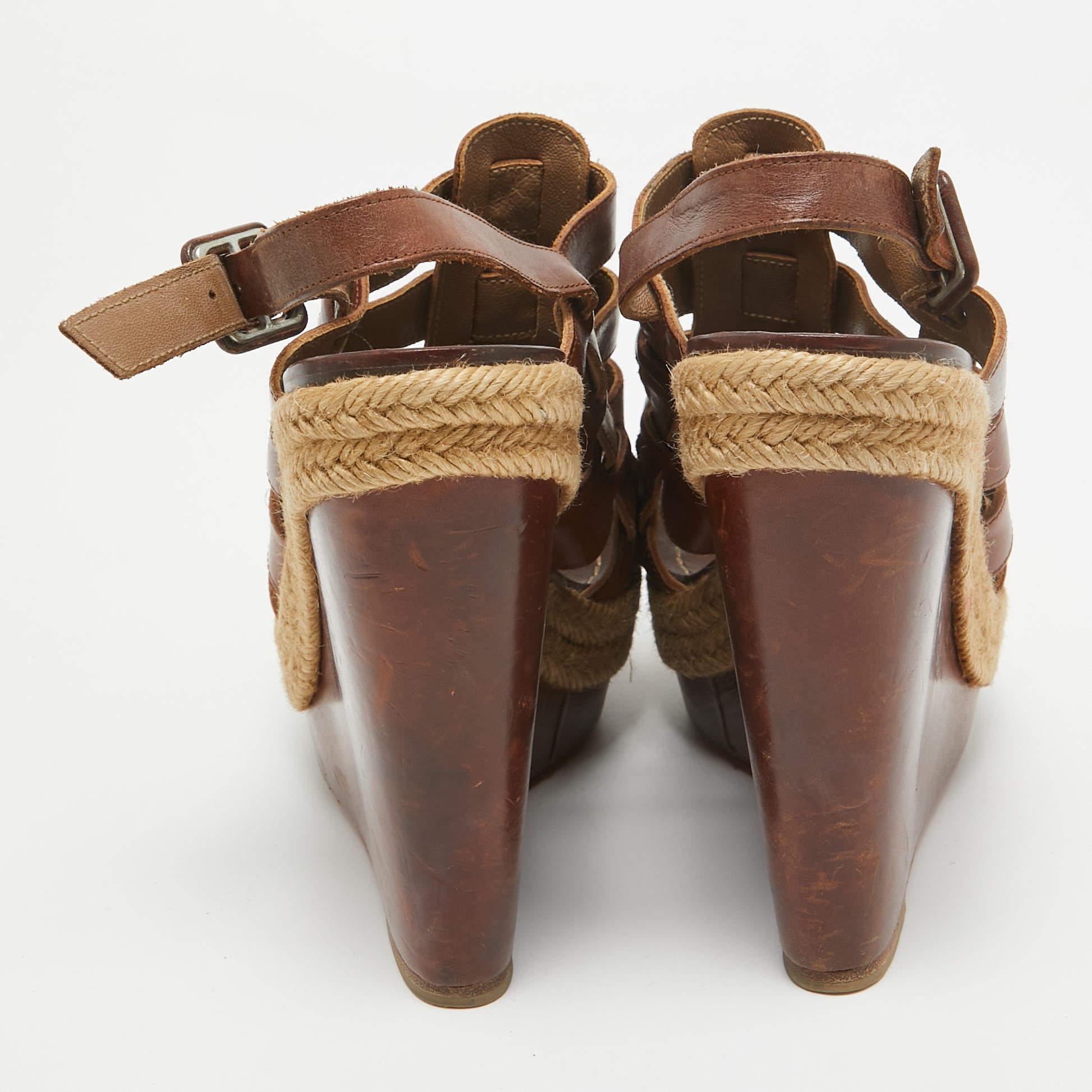 Women's Christian Louboutin Leather Espadrille Wedge Strappy Slingback Sandals Size 39 For Sale