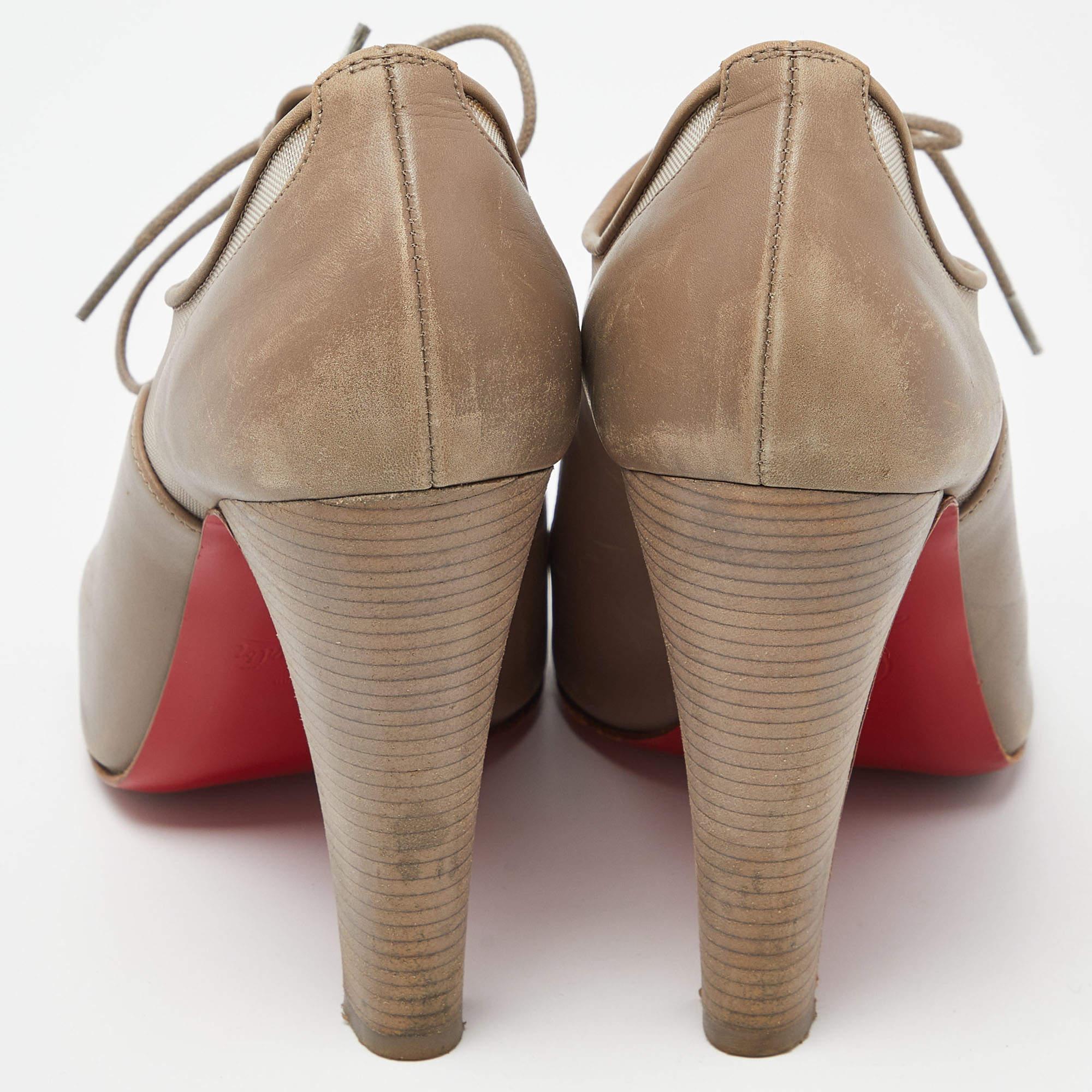 Women's Christian Louboutin Leather Flannel Lady Peep Toe Lace Up Oxford Booties 38.5 For Sale