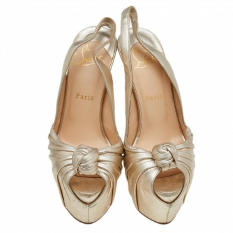 Christian Louboutin Leather Jenny Knotted Platform Slingback Sandals Size 37 In Fair Condition For Sale In Dubai, Al Qouz 2