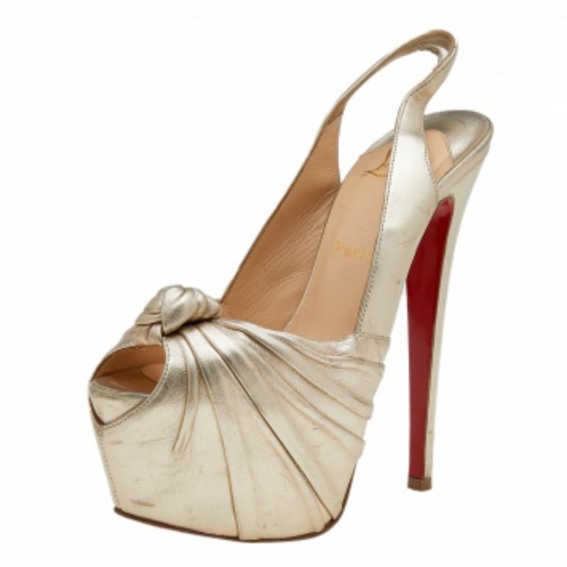Christian Louboutin Leather Jenny Knotted Platform Slingback Sandals Size 37 For Sale 1