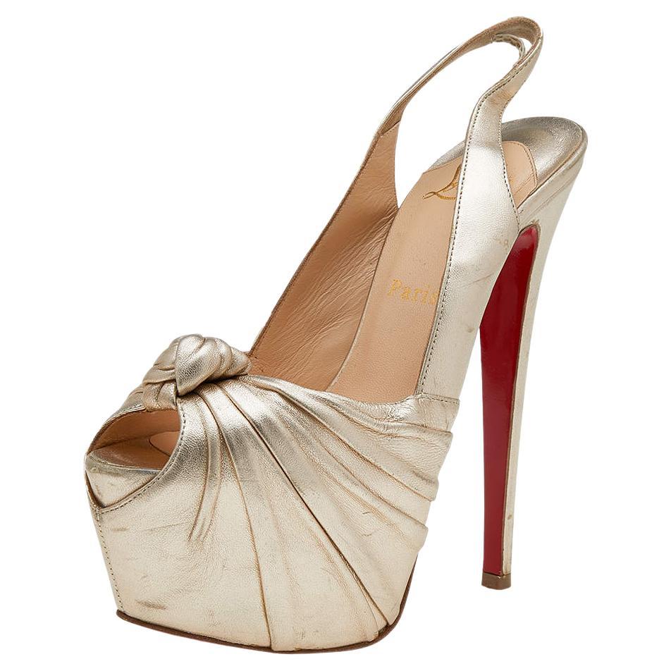 Christian Louboutin Leather Jenny Knotted Platform Slingback Sandals Size 37 For Sale