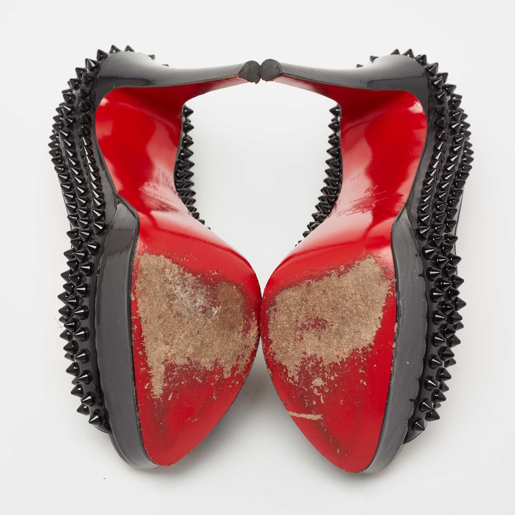 Christian Louboutin Leather Lady Peep Spike Peep Toe Platform Pumps Size 39 For Sale 2