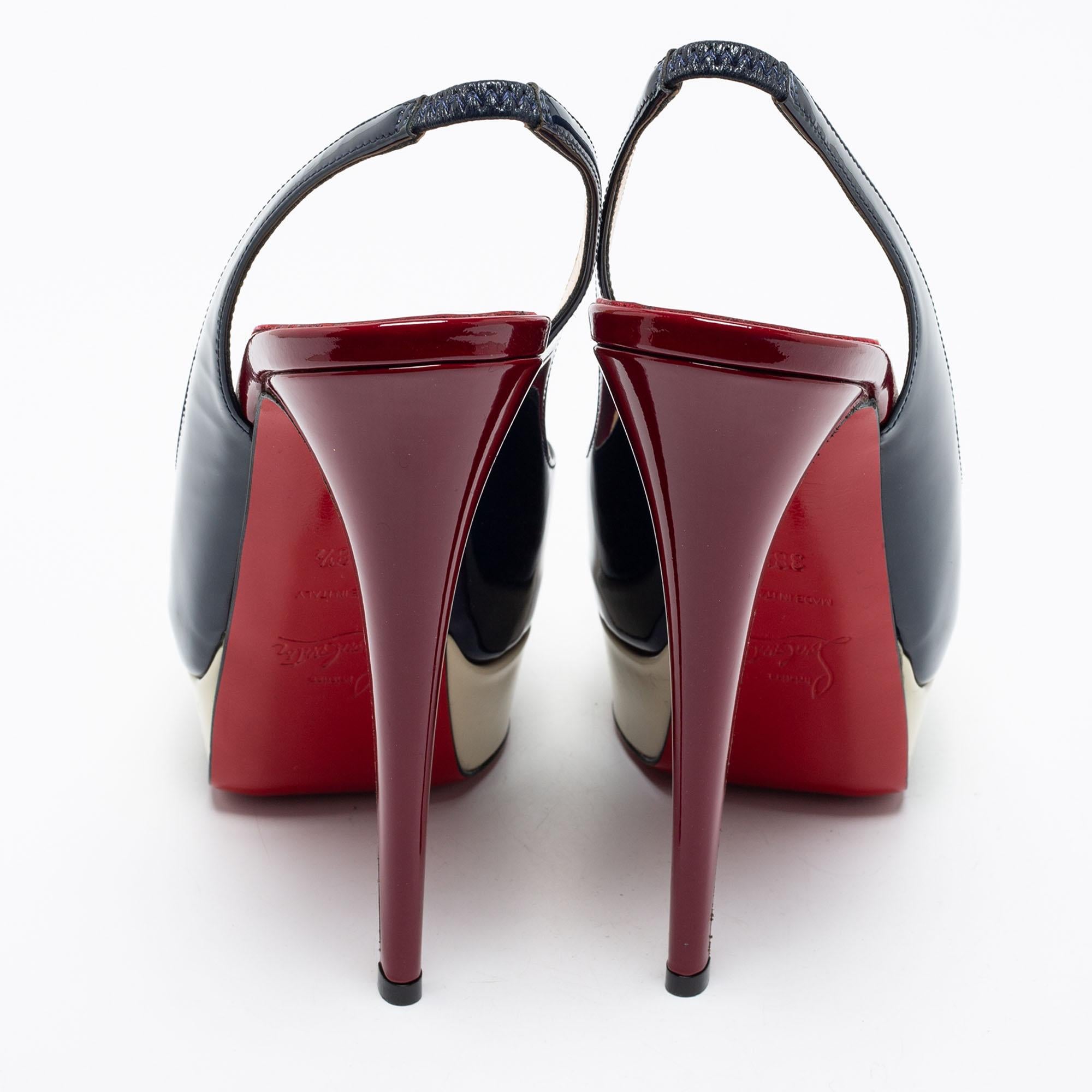 Women's Christian Louboutin Leather Lady Peep-Toe Platform Slingback Sandals Size 38.5 For Sale