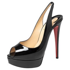 Christian Louboutin Leather Lady Peep-Toe Slingback Platform Sandals Size 37.5