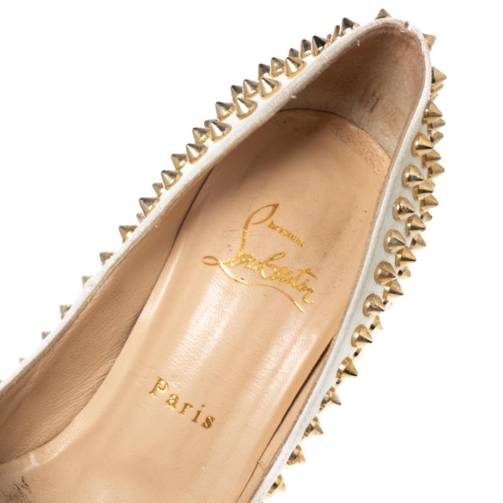 Women's Christian Louboutin Leather Lady Peep-Toe Spikes Platform Pumps Size 37 For Sale
