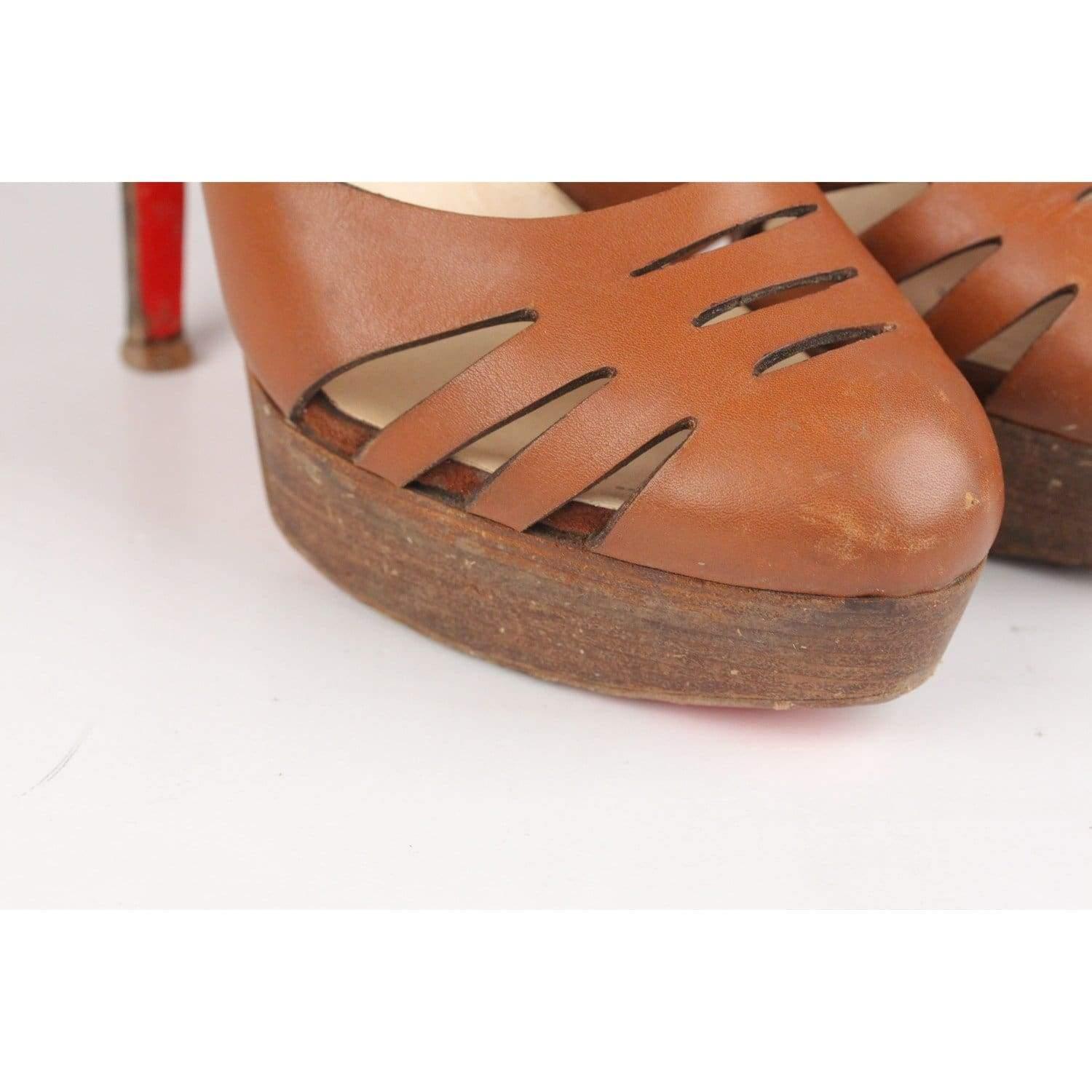 Christian Louboutin Leather Laser Cut Slingback Pumps Shoes 1