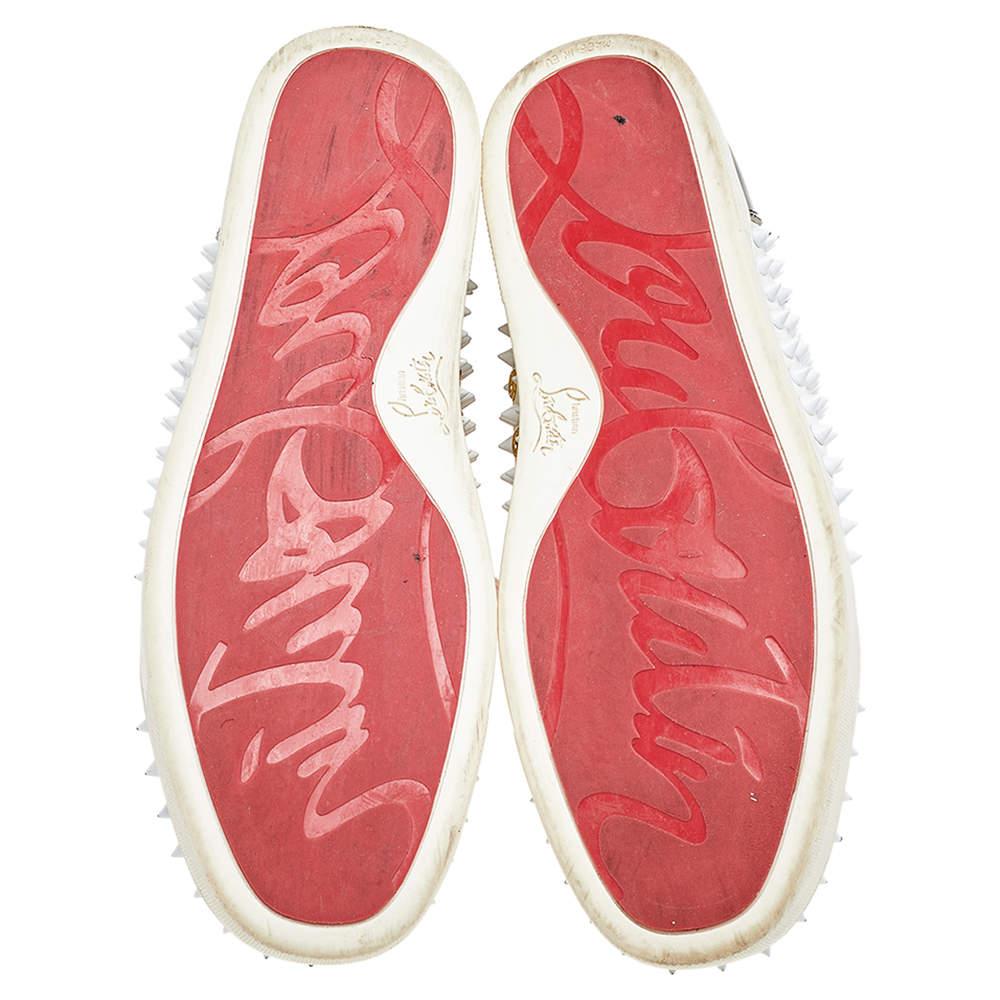Christian Louboutin Leather Louis Spikes Lace Up High Top Sneakers Size 43 In Fair Condition For Sale In Dubai, Al Qouz 2