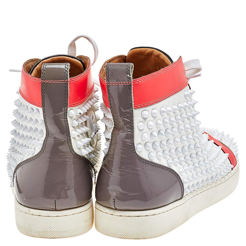 Women's Christian Louboutin Leather Louis Spikes Lace Up High Top Sneakers Size 43 For Sale