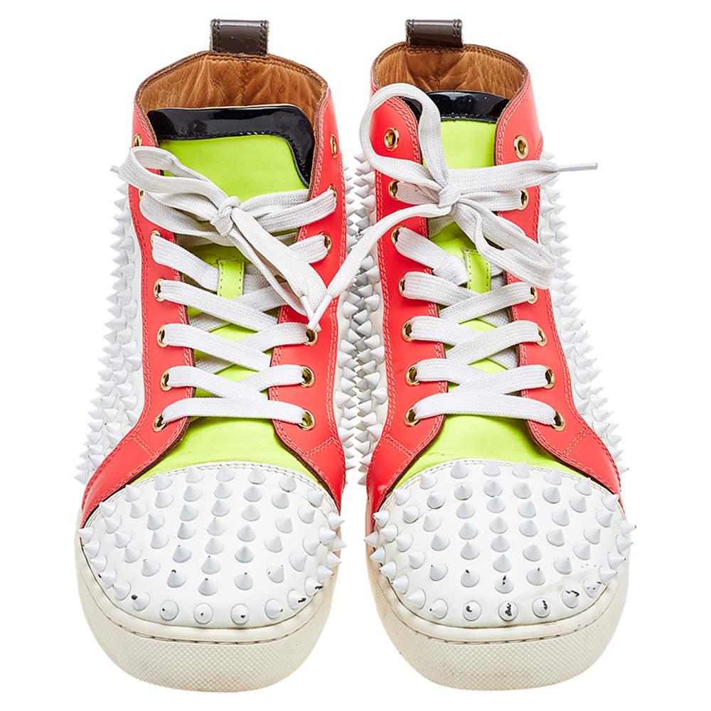 Christian Louboutin Leather Louis Spikes Lace Up High Top Sneakers Size 43 For Sale 1