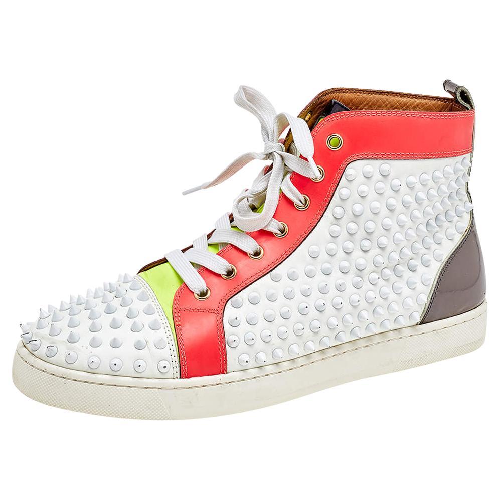Christian Louboutin Leather Louis Spikes Lace Up High Top Sneakers Size 43 For Sale