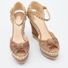 Christian Louboutin Leather Madmonica Madcarina Spiked Wedge Espadrille Size 37