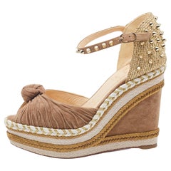 Christian Louboutin Leather Madmonica Madcarina Spiked Wedge Espadrille Size 37