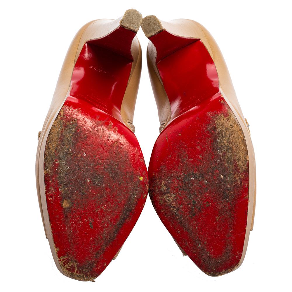 Christian Louboutin Leder Manon Schnalle Detail offene Zehe Stiefeletten Größe 41 (Braun)