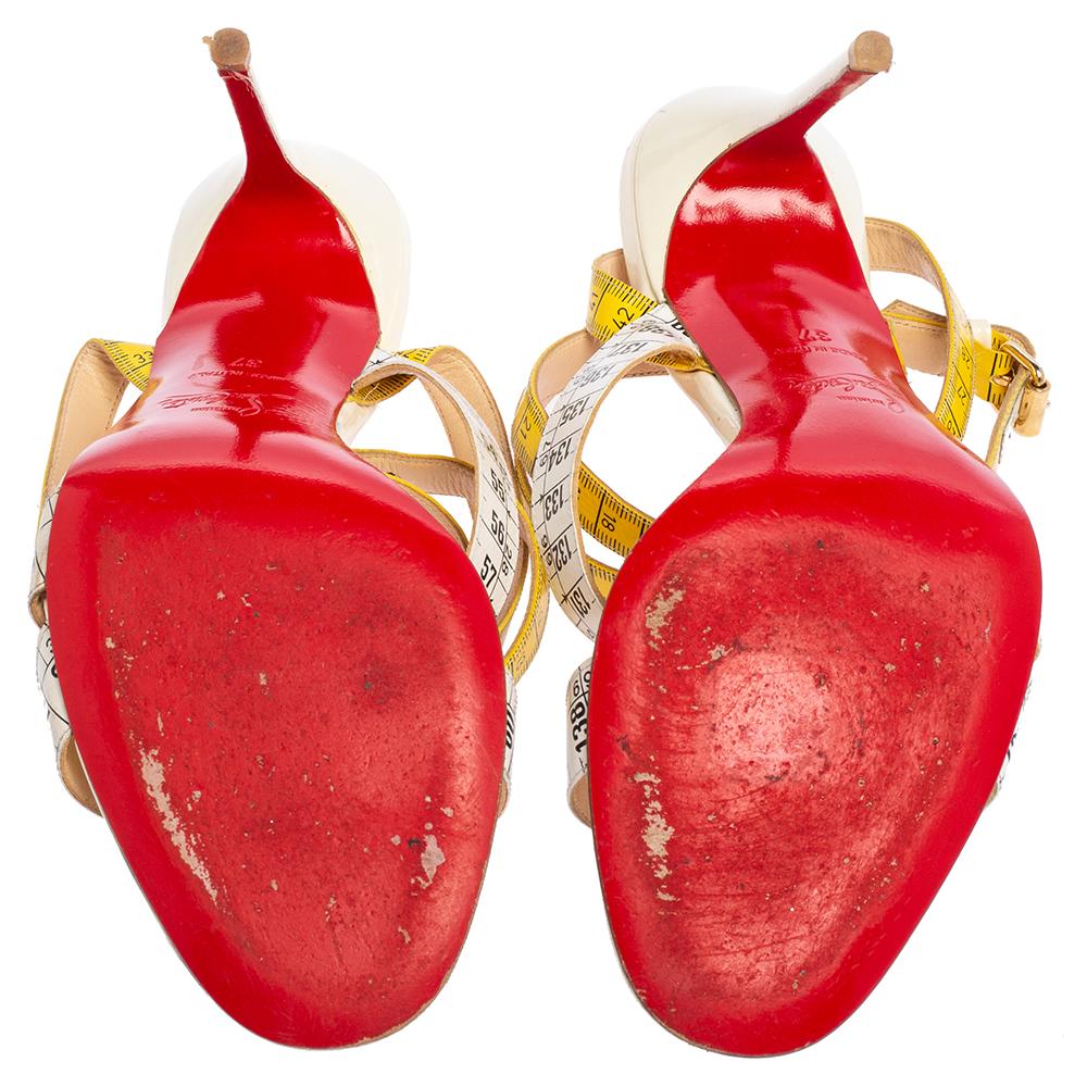 Women's Christian Louboutin Leather Measuring Tape Ankle Strap Sandals Size 37