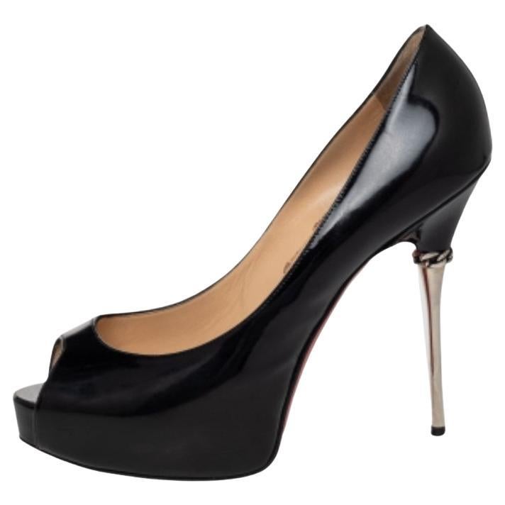 Christian Louboutin Leather Miss Desprez Chain Detail Peep Toe Pumps Size 38.5
