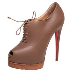 Christian Louboutin Leather Miss Poppins Lace-Up Peep-Toe Booties Size 36