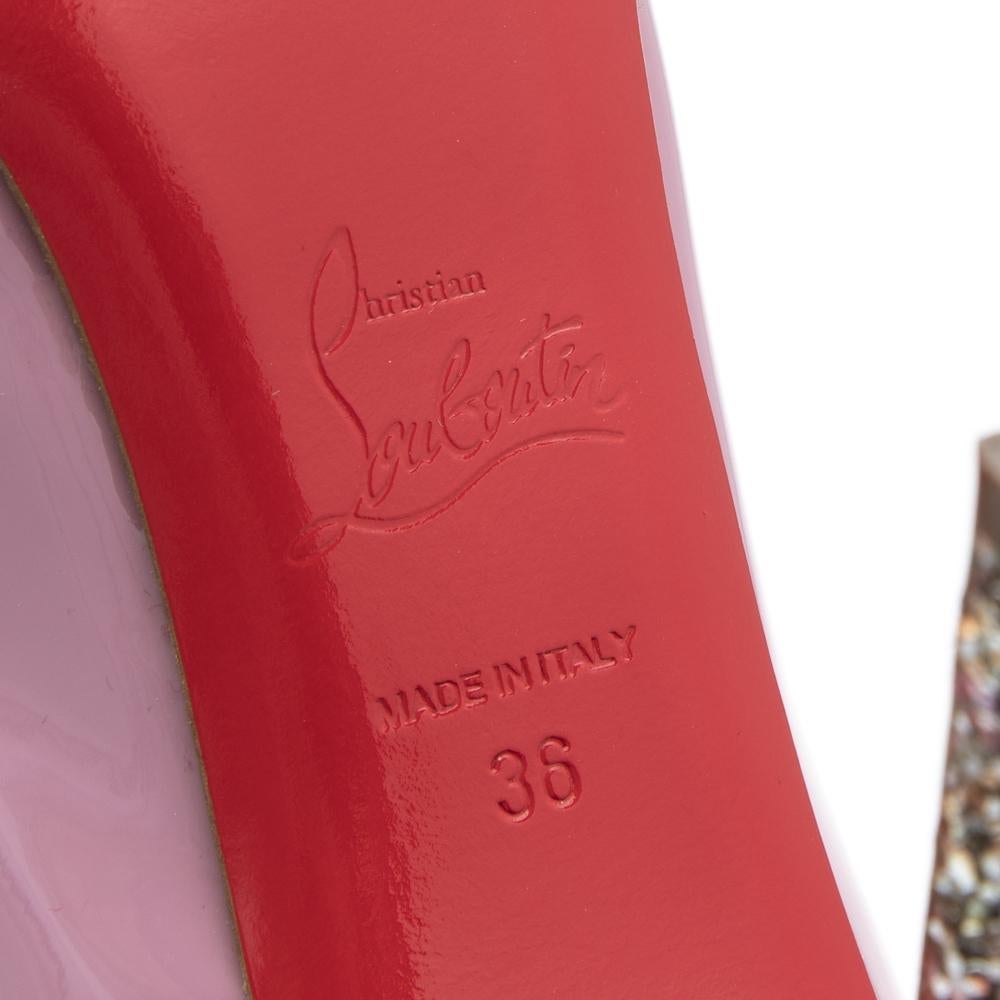 Women's Christian Louboutin Leather New Very Prive Glitter Heel Platform Pumps Size 36 For Sale