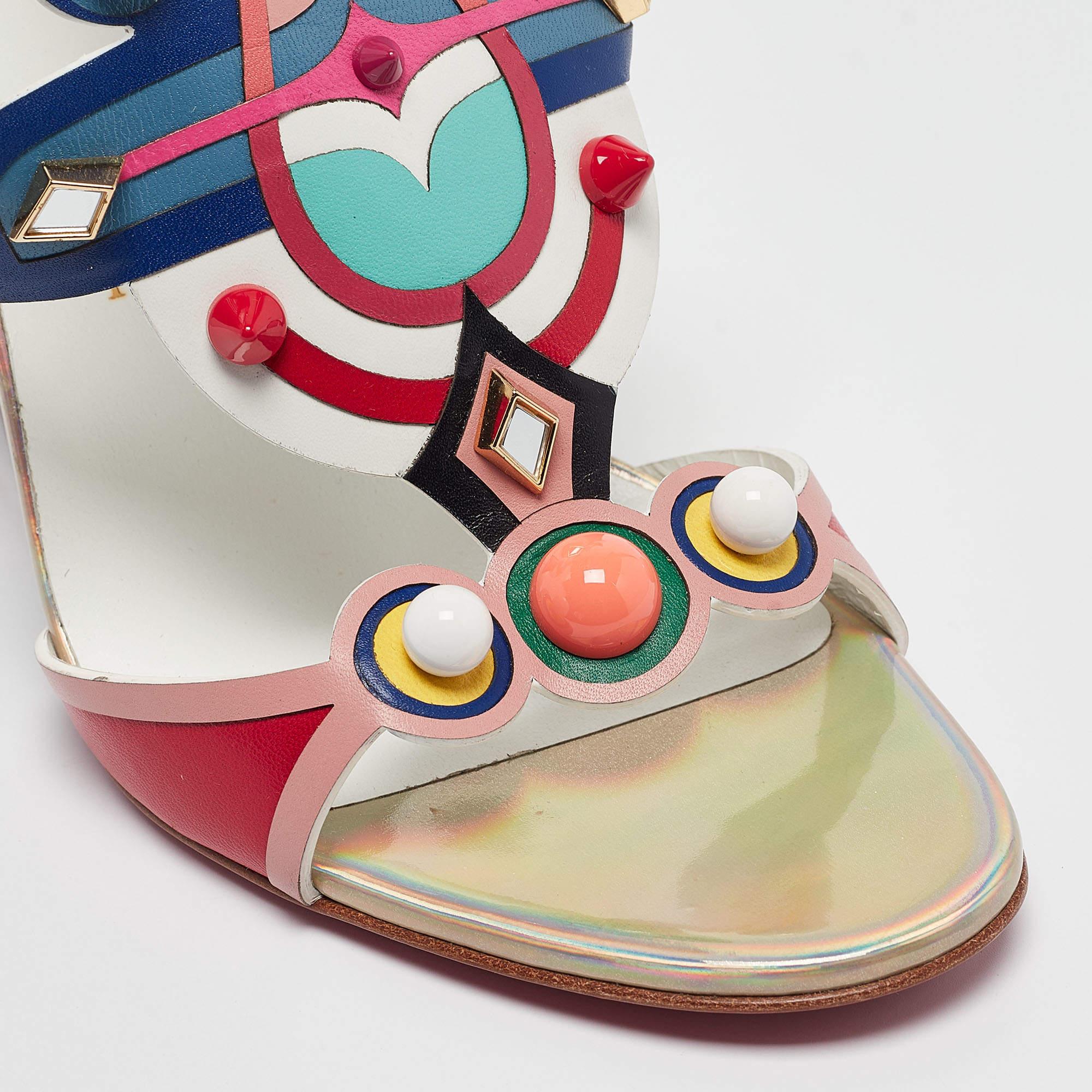 Christian Louboutin Leather Papagaya Levita Wedge Ankle-Wrap Sandals Size 39 2