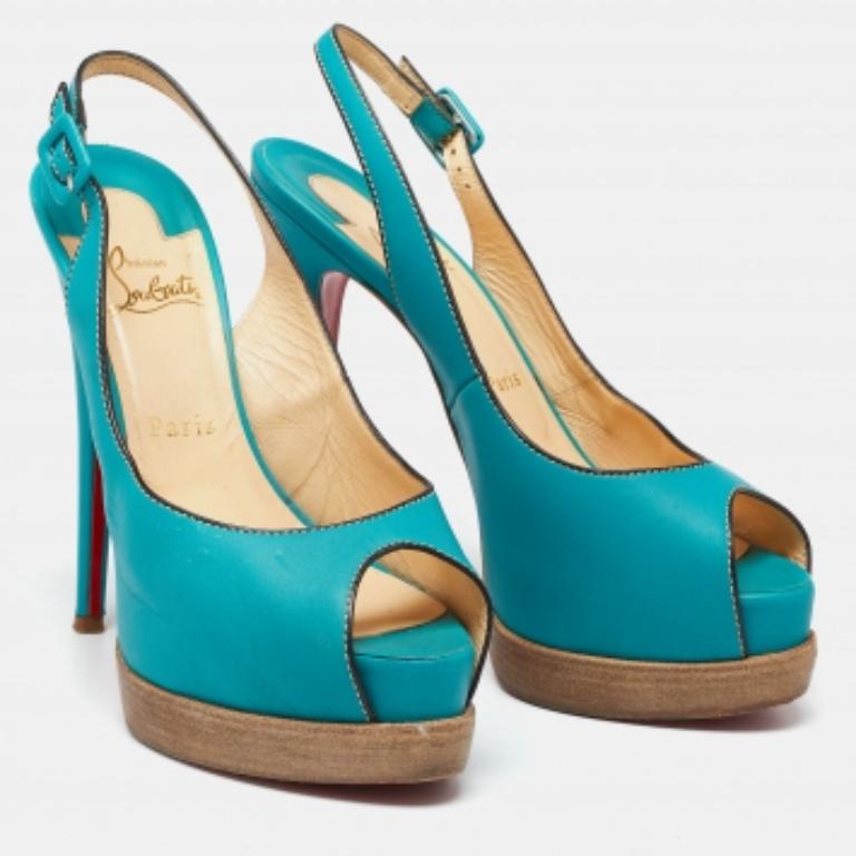 Christian Louboutin Leather Peep-Toe Platform Slingback Sandals Size 38.5 For Sale 1