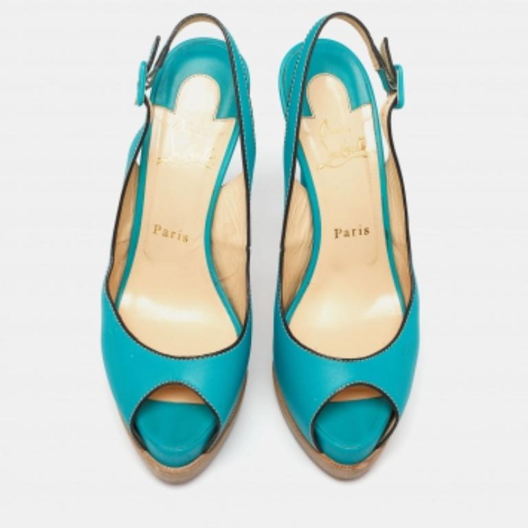 Christian Louboutin Leather Peep-Toe Platform Slingback Sandals Size 38.5 For Sale 2