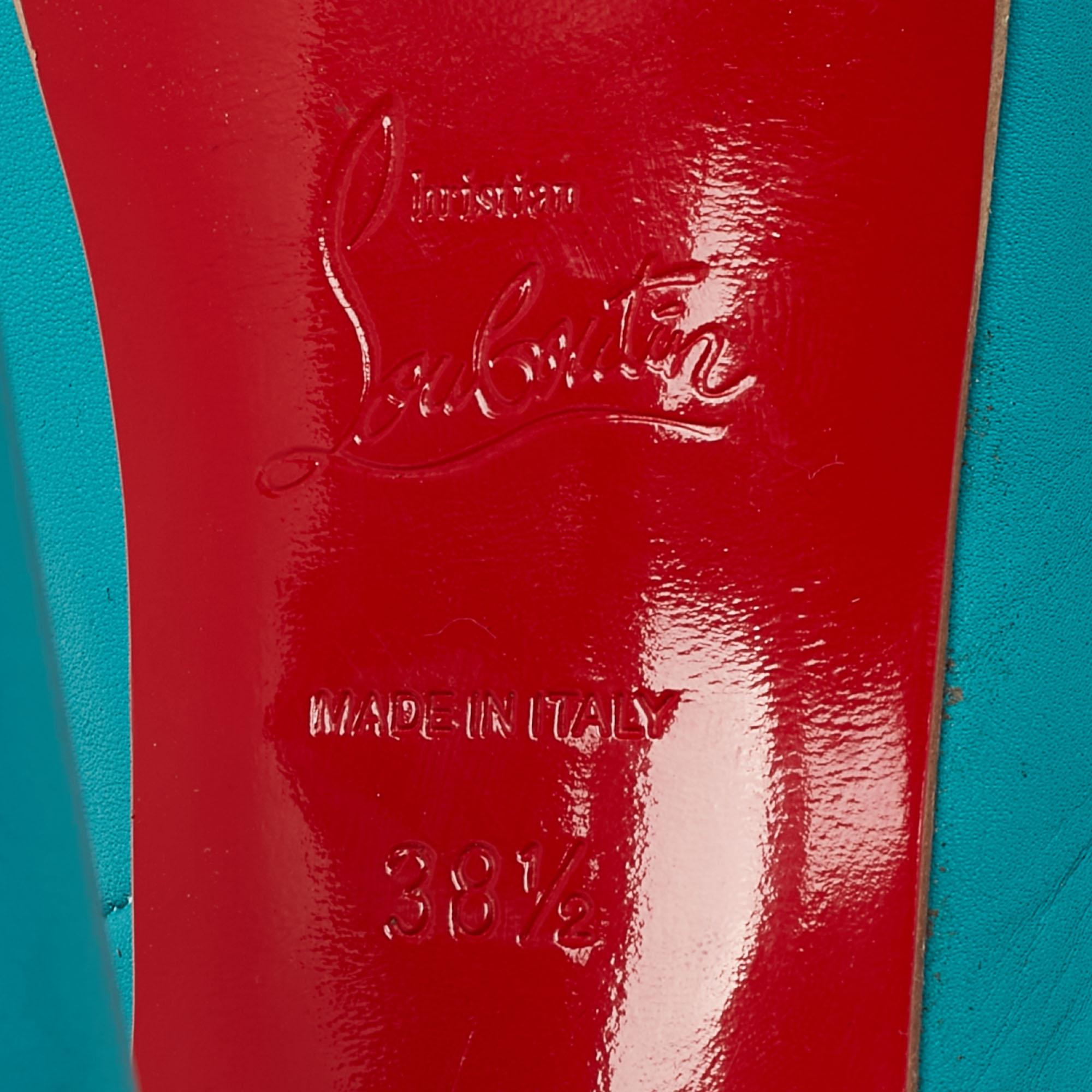 Christian Louboutin Leather Peep-Toe Platform Slingback Sandals Size 38.5 For Sale 3