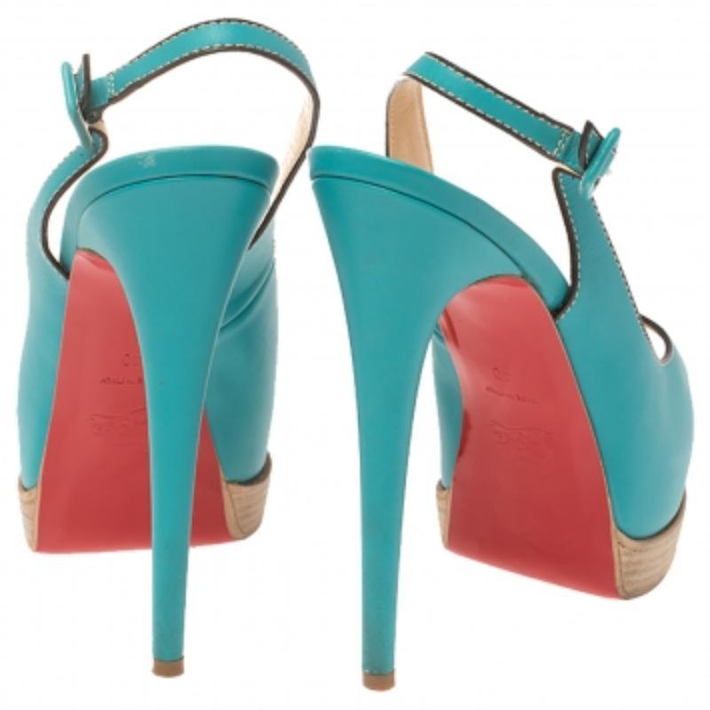 Christian Louboutin Leather Peep Toe Platform Slingback Sandals Size 40 In Good Condition For Sale In Dubai, Al Qouz 2