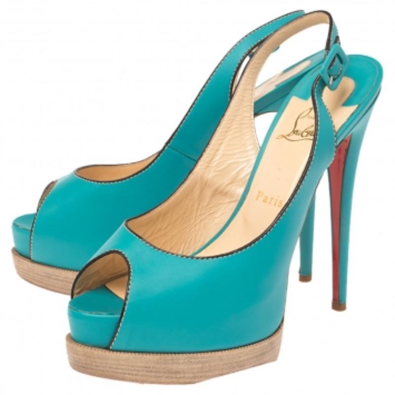 Christian Louboutin Leather Peep Toe Platform Slingback Sandals Size 40 For Sale 1