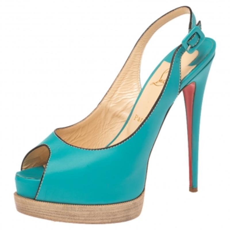Christian Louboutin Leather Peep Toe Platform Slingback Sandals Size 40 For Sale 2