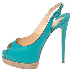 Christian Louboutin Leather Peep Toe Platform Slingback Sandals Size 40