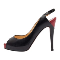 Christian Louboutin Leather Private Number Platform Slingback Sandals Size 38