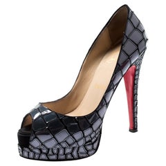 Christian Louboutin - Escarpins à bout ouvert « Sobek 140 » en cuir/mosaïque satinée, taille 36,5