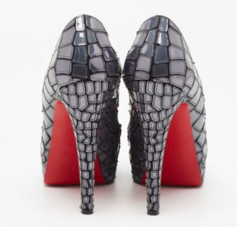 Women's Christian Louboutin Leather & Satin Mosaic Sobek Peep-Toe Platform Pumps Size 39 For Sale